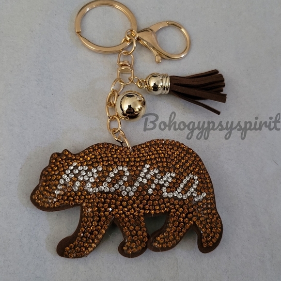 Bling Mama Bear Crystal Rhinestone Keychain Bag Charm With Tan Tassel - Picture 10 of 12